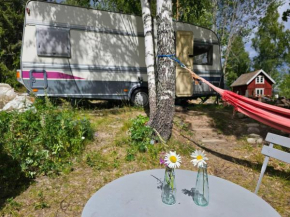 Caravan on eco farm with external bathroom